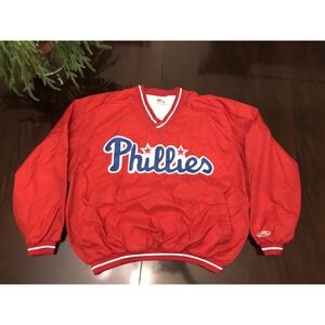 Vintage Rawlings Philadelphia Phillies Red Pullover Windbreaker Jacket Mens Sz L